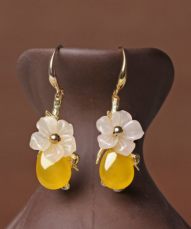 Stylish Yellow Overgild Synthetic Flower Drip Drop Earrings LY2203 - fabuloryshop