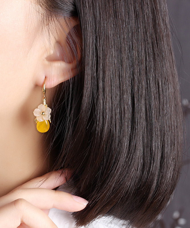 Stylish Yellow Overgild Synthetic Flower Drip Drop Earrings LY2203 - fabuloryshop