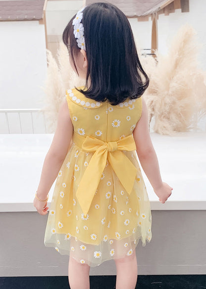 Stylish Yellow Patchwork Tulle Kids Long Dresses Sleeveless LY6442 - fabuloryshop