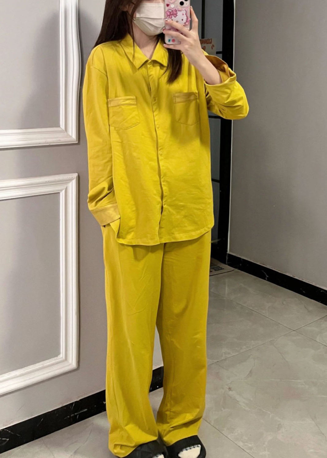 Stylish Yellow Peter Pan Collar Patchwork Cotton Pajamas Sets Spring LY2842 - fabuloryshop