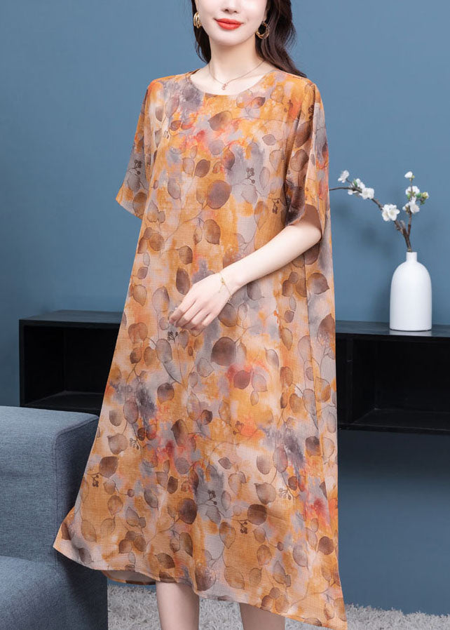 Stylish Yellow Print Side Open Patchwork Chiffon Dress Summer LY6517 - fabuloryshop