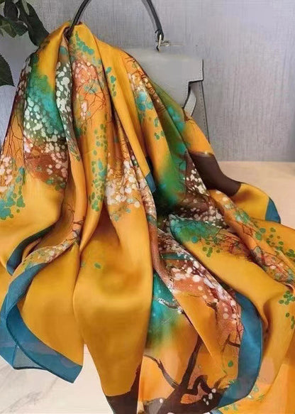 Stylish Yellow Print Silk Scarf Shawl Ada Fashion