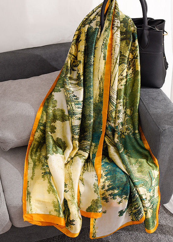 Stylish Yellow Print Silk Scarf Shawl Ada Fashion