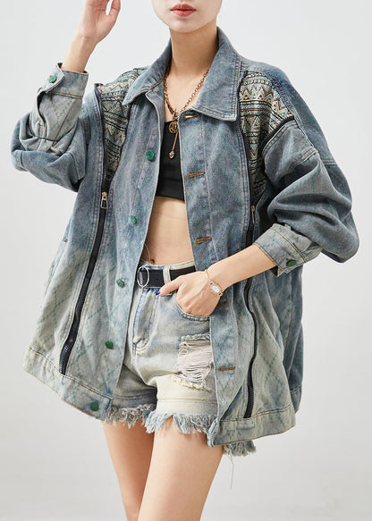 Stylish Zip Up Patchwork Denim Coats Fall Ada Fashion