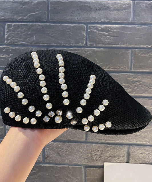 Summer Black Zircon Pearl Beret Hat LY549