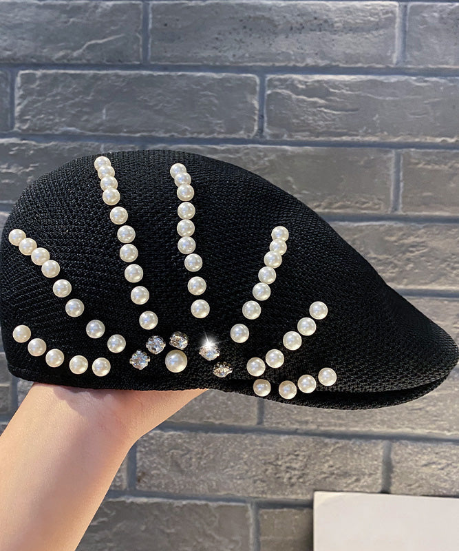 Summer Black Zircon Pearl Beret Hat LY549 - fabuloryshop