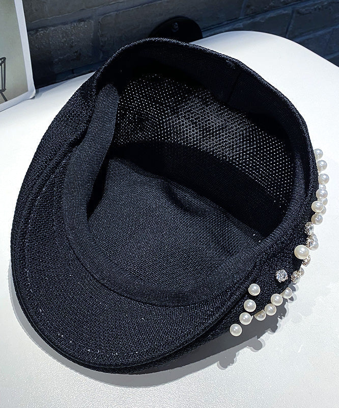 Summer Black Zircon Pearl Beret Hat LY549 - fabuloryshop