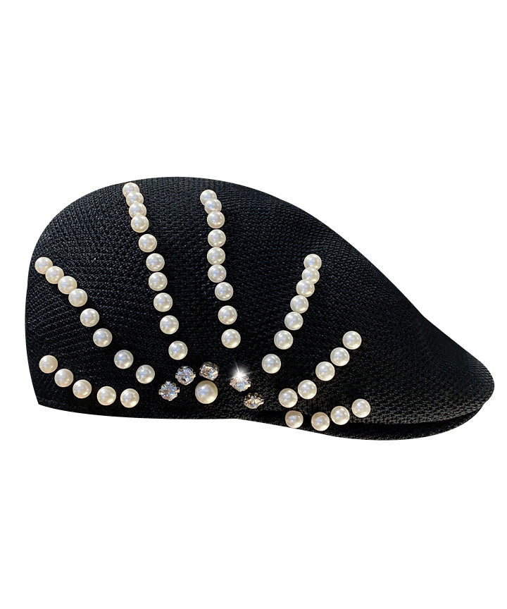 Summer Black Zircon Pearl Beret Hat LY549 - fabuloryshop