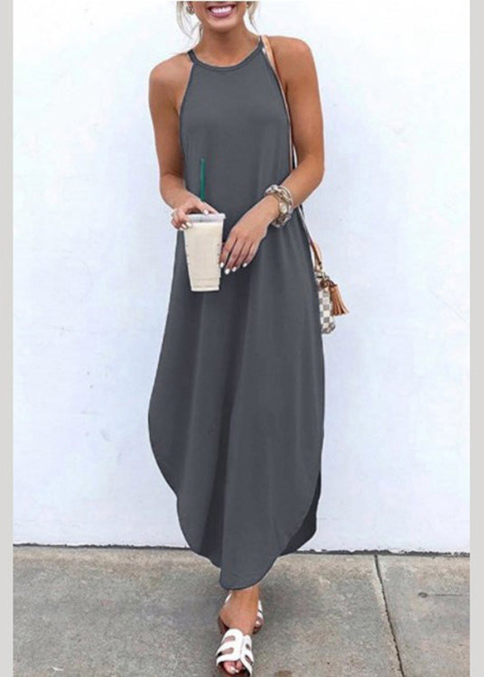 Summer Grey Strap Sleeveless Irregular Party Maxi Women Dress LC0058 - fabuloryshop