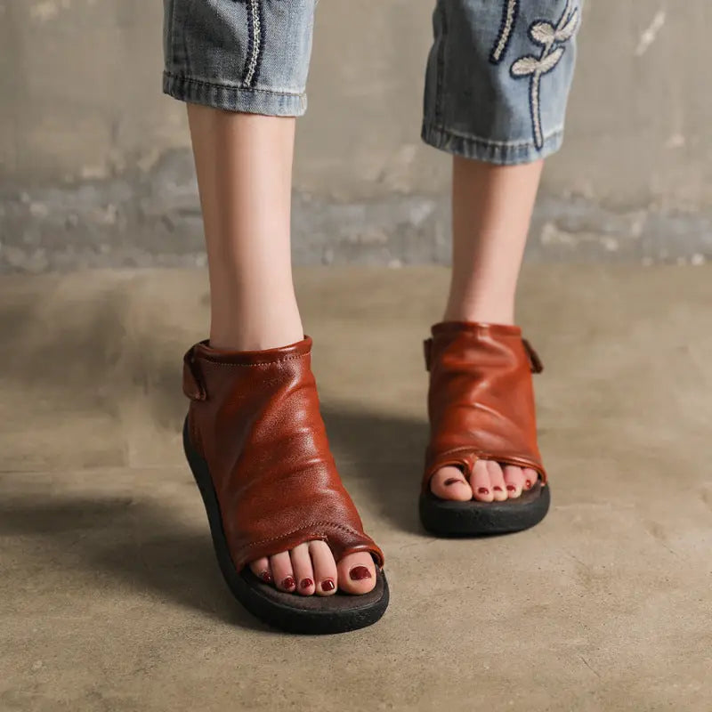 Summer Slingback Handmade Retro Flat Sandals Ada Fashion