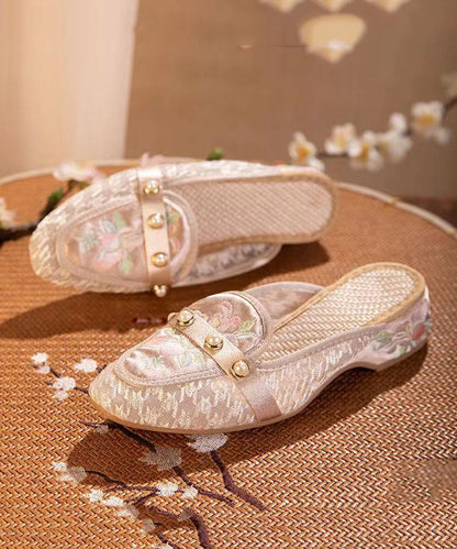 Tulle Embroideried Nail Bead Splicing Pink Elegant Slide Sandals LY7612