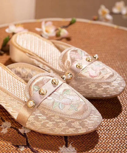 Tulle Embroideried Nail Bead Splicing Pink Elegant Slide Sandals LY7612