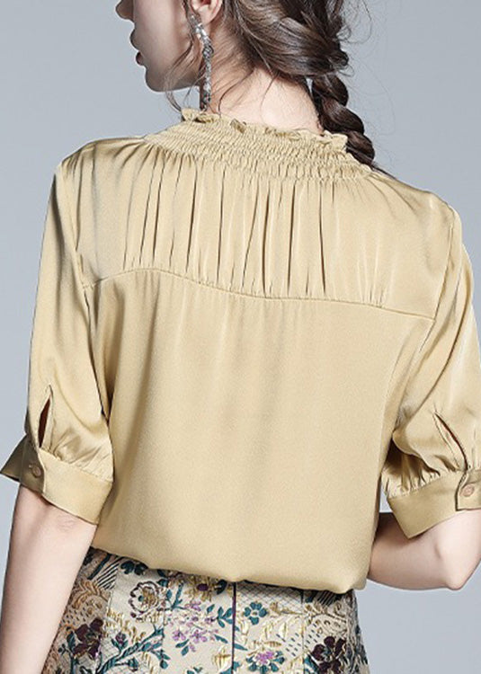 Unique Apricot Ruffled Wrinkled Silk Tops Summer LY1000 - fabuloryshop