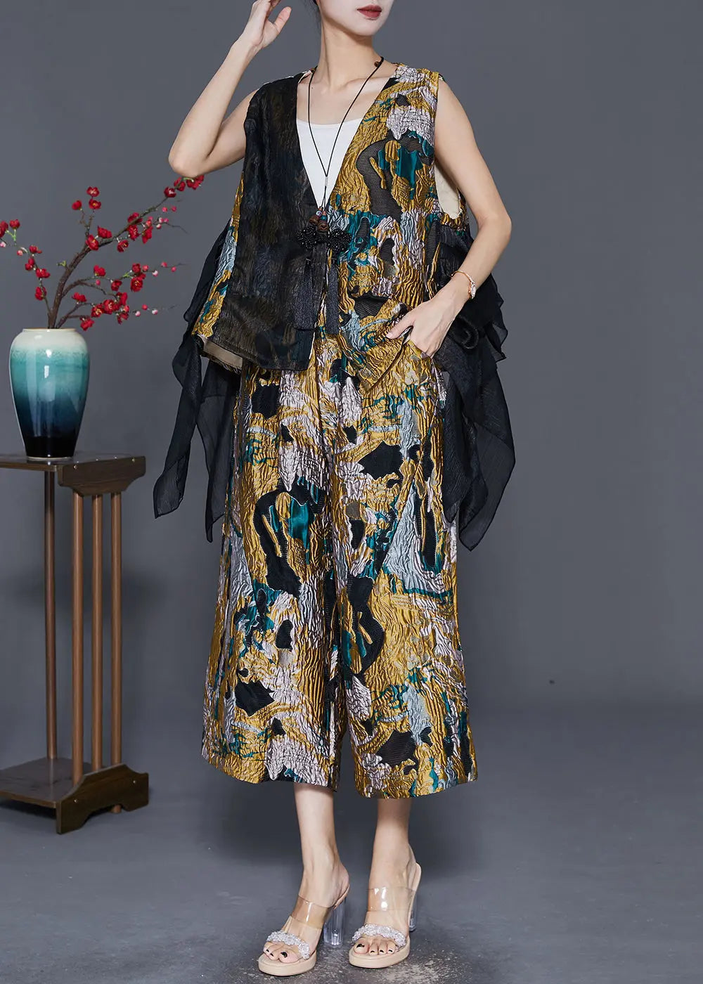 Unique Asymmetrical Patchwork Jacquard Two Pieces Set Fall Ada Fashion