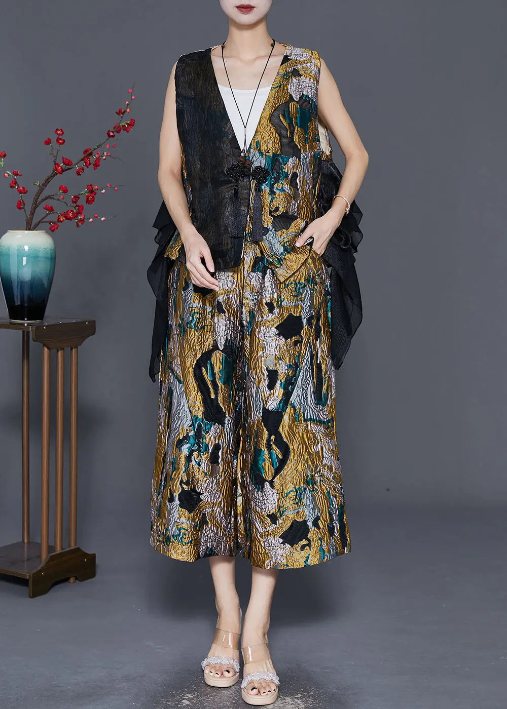 Unique Asymmetrical Patchwork Jacquard Two Pieces Set Fall Ada Fashion