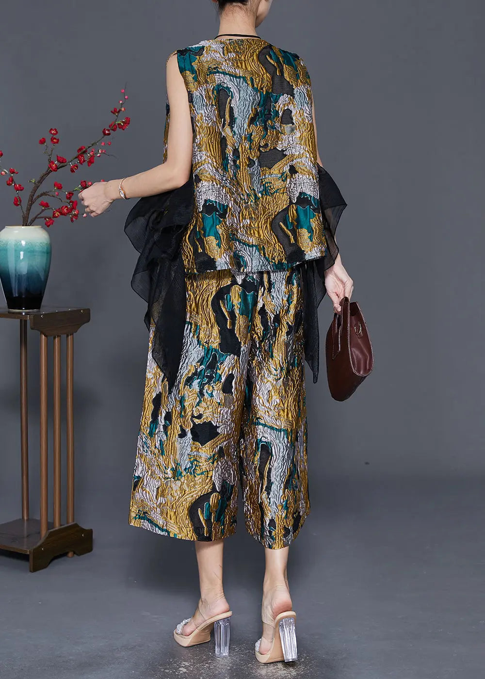 Unique Asymmetrical Patchwork Jacquard Two Pieces Set Fall Ada Fashion