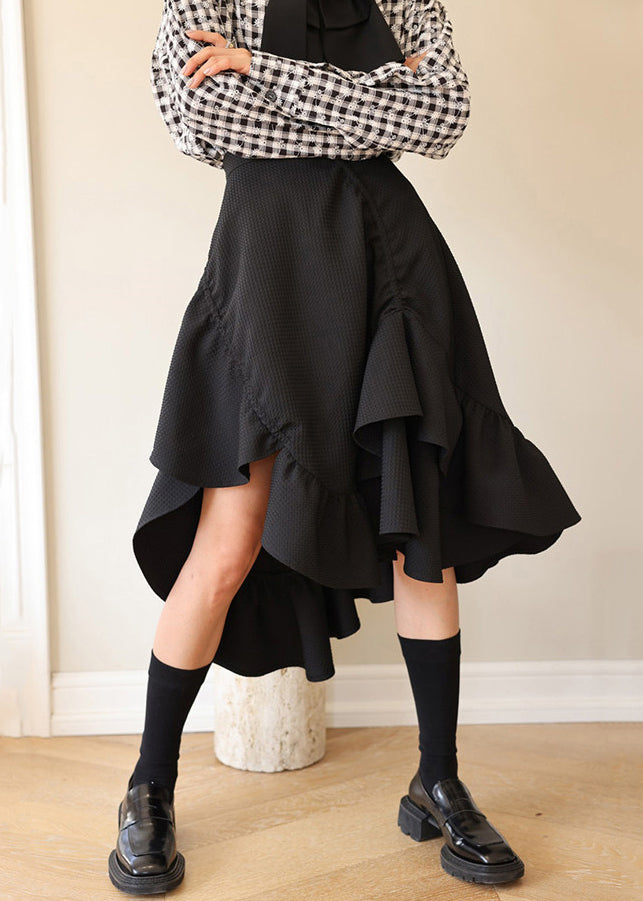 Unique Black Asymmetrical High Waist Patchwork Cotton Skirt Summer Ada Fashion