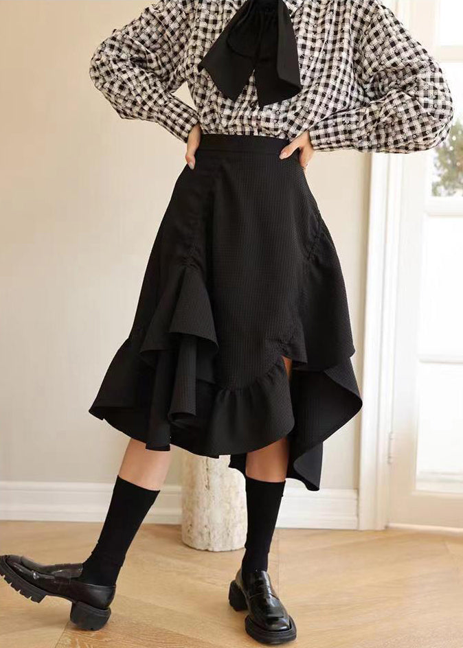 Unique Black Asymmetrical High Waist Patchwork Cotton Skirt Summer Ada Fashion