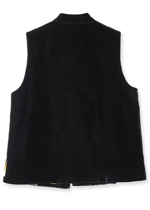 Unique Black Embroideried Patchwork Button Silk Velour Waistcoat Fall Ada Fashion