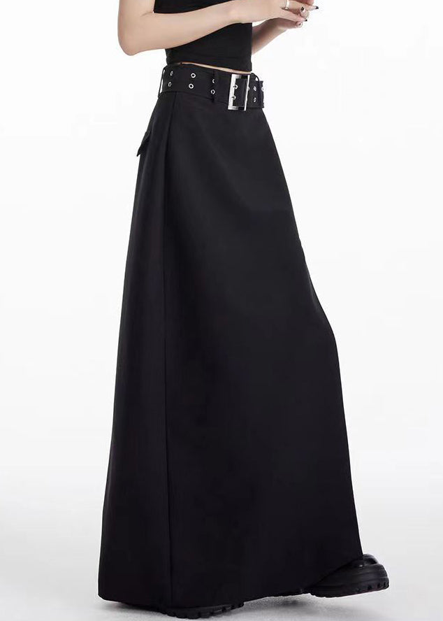 Unique Black Front Open High Waist Patchwork Spandex Maxi Skirts Summer Ada Fashion