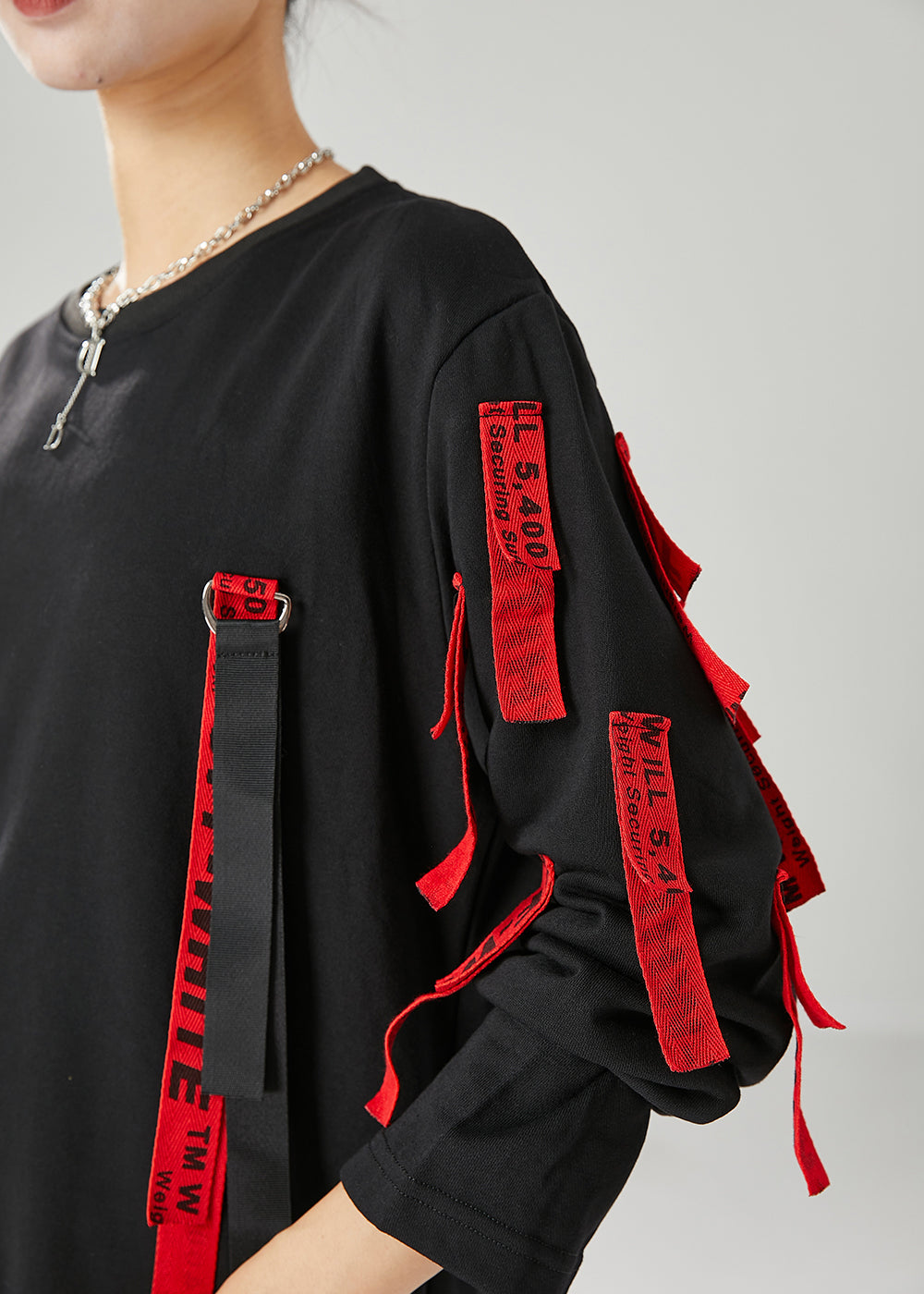Unique Black Oversized Applique Cotton Pullover Streetwear Fall Ada Fashion