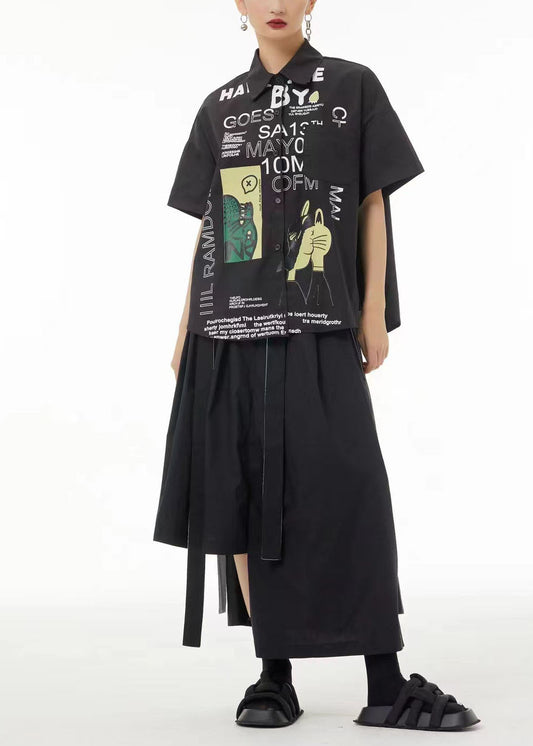 Unique Black Oversized Letter Print Cotton Shirt Summer TS1065 - fabuloryshop