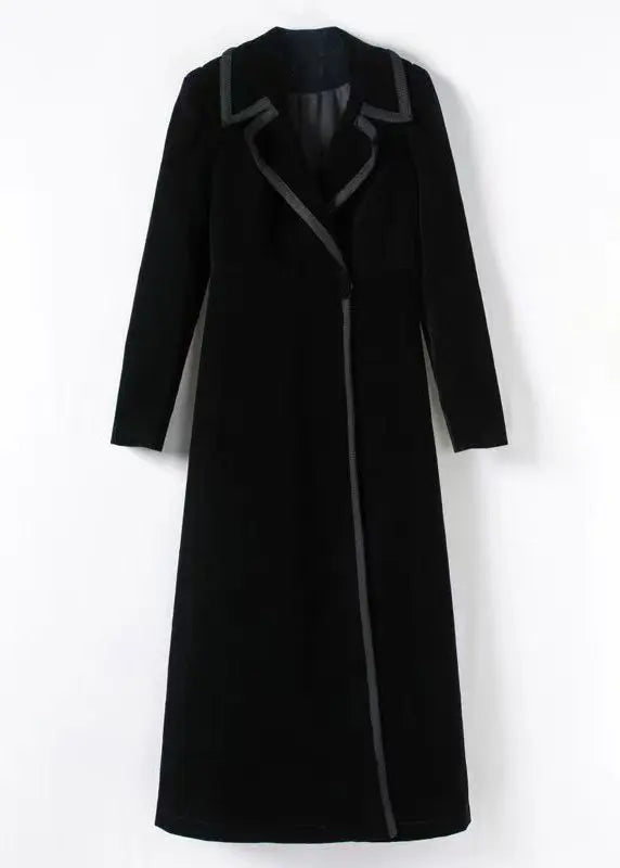 Unique Black Peter Pan Collar Pockets Patchwork Velour Trench Winter Ada Fashion