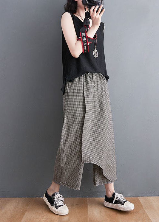 Unique Black Plaid Asymmetrical Design Cotton Crop Pants Summer LY0597 - fabuloryshop