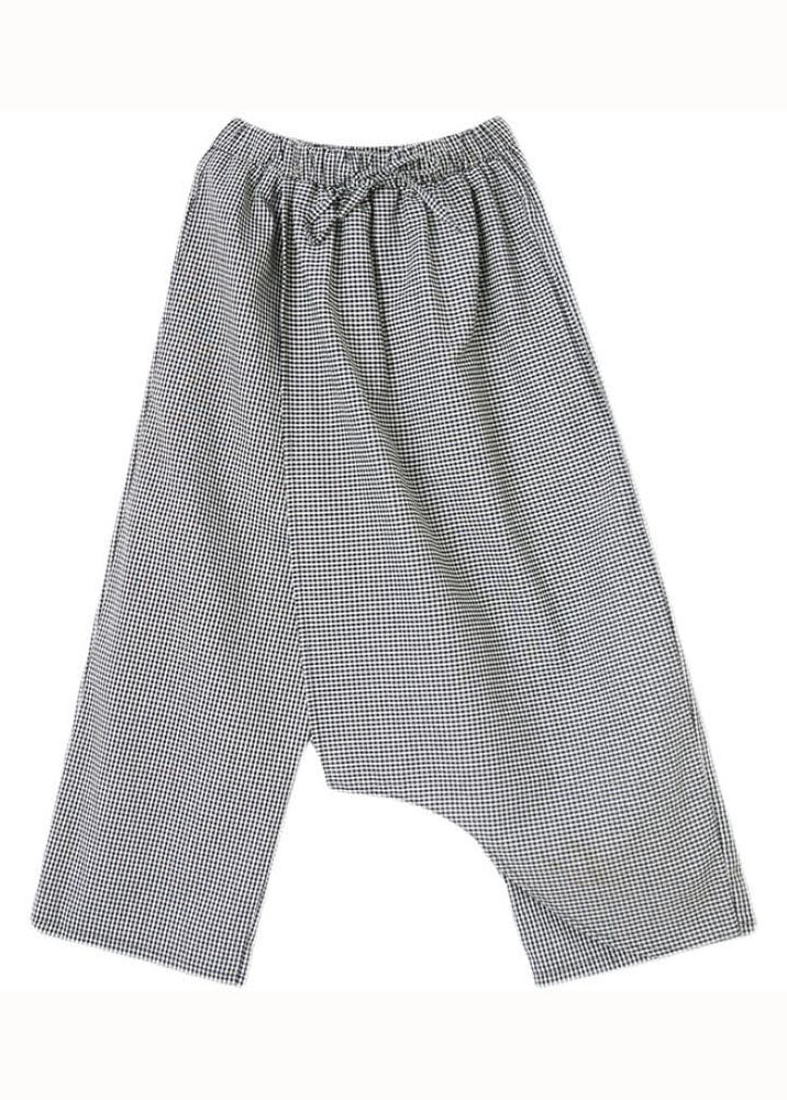 Unique Black Plaid Asymmetrical Design Cotton Crop Pants Summer LY0597