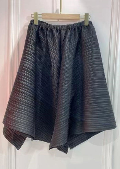 Unique Black Pockets Wrinkled Patchwork Cotton Pants Skirt Summer Ada Fashion