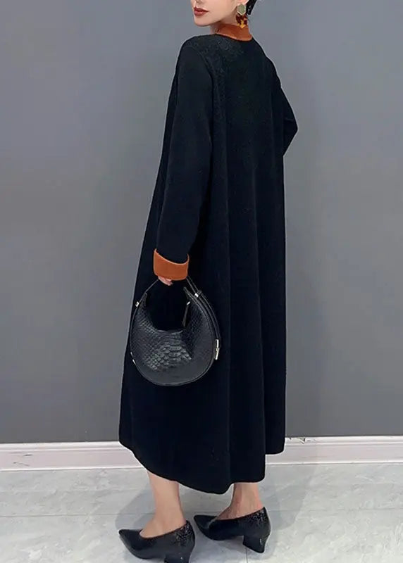 Unique Black Print Long Knit Sweater Dress Long Sleeve Ada Fashion