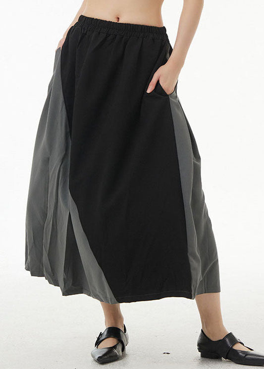 Unique Black Wrinkled Pockets Patchwork Cotton Skirts Summer LY1220 - fabuloryshop