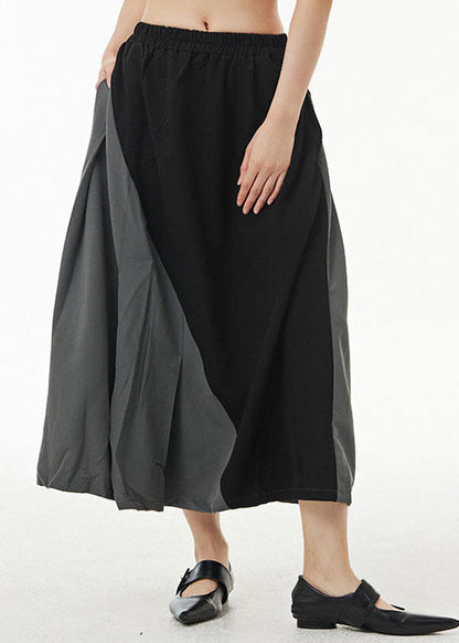 Unique Black Wrinkled Pockets Patchwork Cotton Skirts Summer LY1220 - fabuloryshop