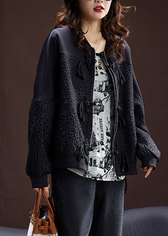 Unique Black Zippered Patchwork Button Coats Fall Ada Fashion