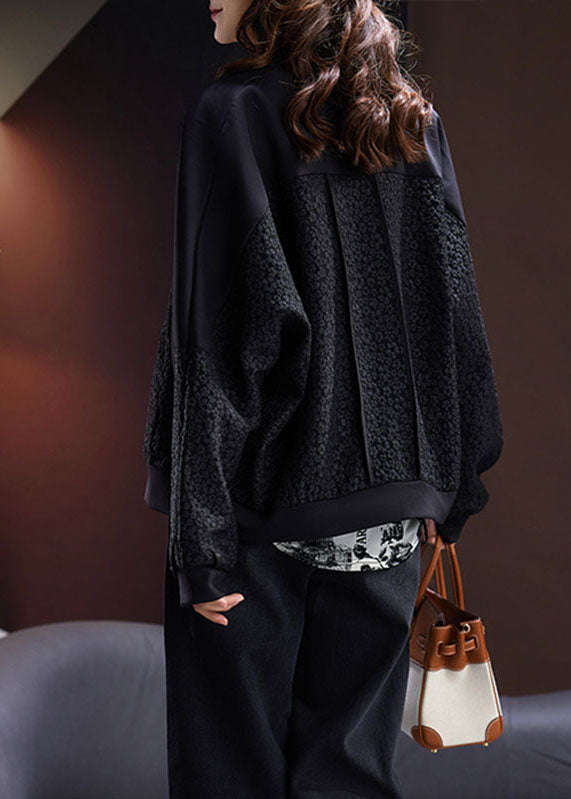 Unique Black Zippered Patchwork Button Coats Fall Ada Fashion