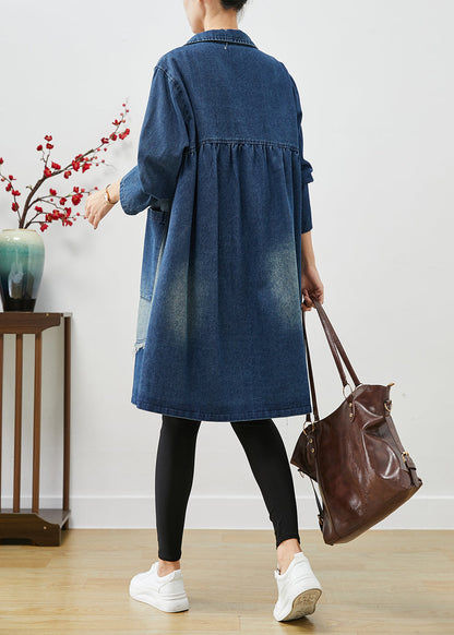 Unique Blue Asymmetrical Patchwork Denim Trench Coats Fall Ada Fashion