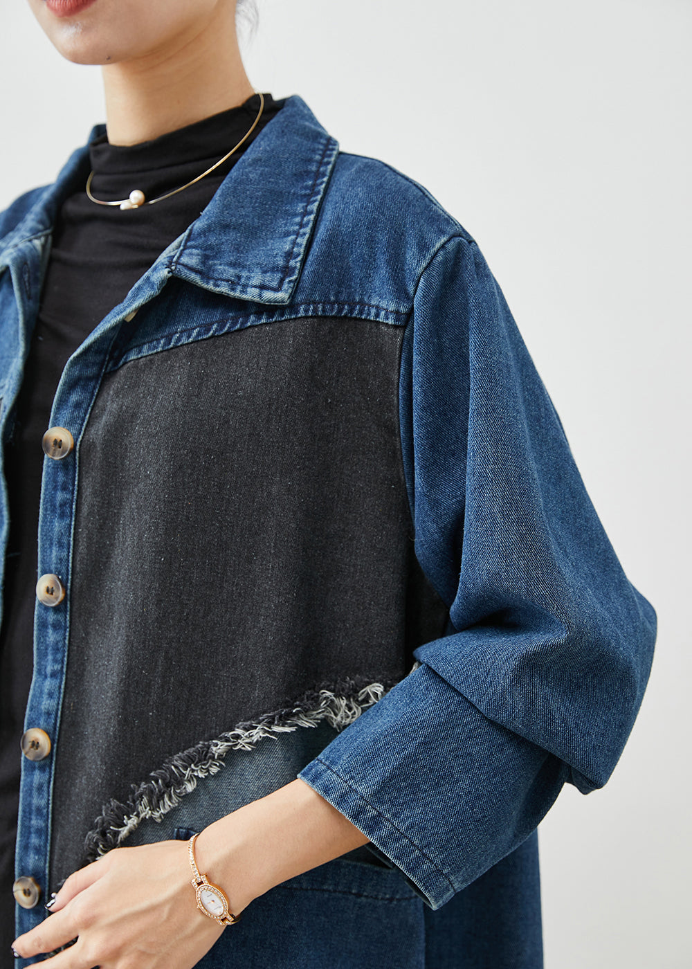 Unique Blue Asymmetrical Patchwork Denim Trench Coats Fall Ada Fashion