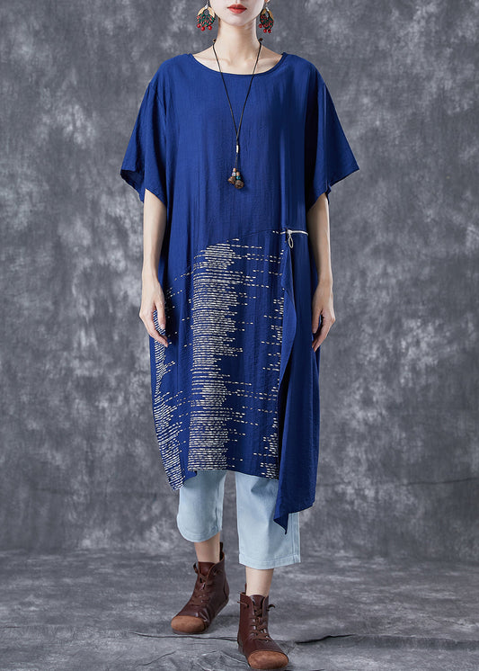 Unique Blue Asymmetrical Patchwork Zippered Cotton Dresses Summer TA1068 - fabuloryshop