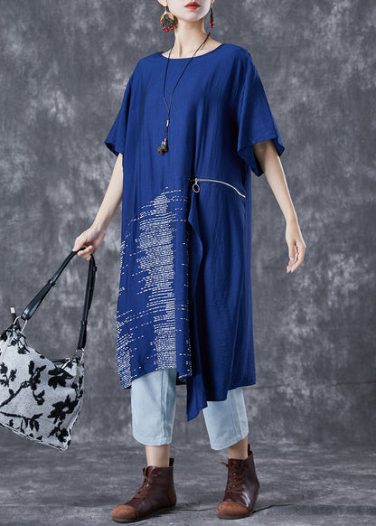 Unique Blue Asymmetrical Patchwork Zippered Cotton Dresses Summer LY5035 - fabuloryshop