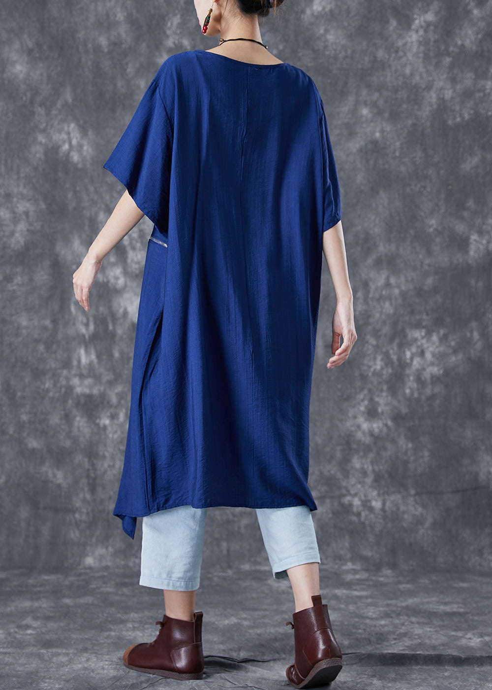 Unique Blue Asymmetrical Patchwork Zippered Cotton Dresses Summer TA1068 - fabuloryshop