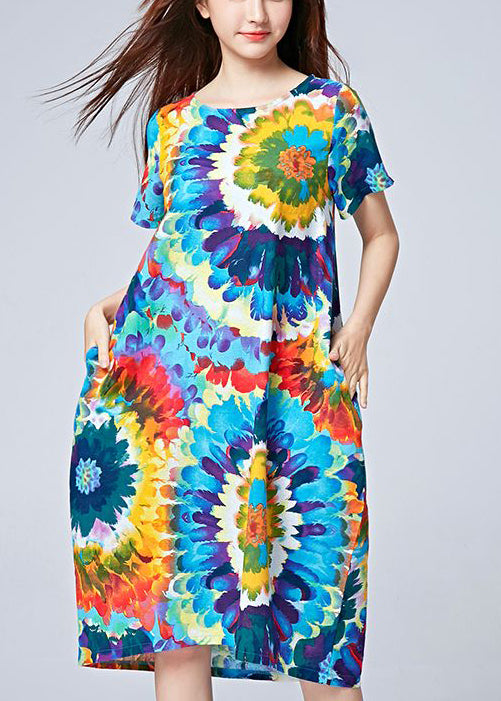 Unique Blue Oversized Print Cotton Beach Dresses Summer LY0904 - fabuloryshop