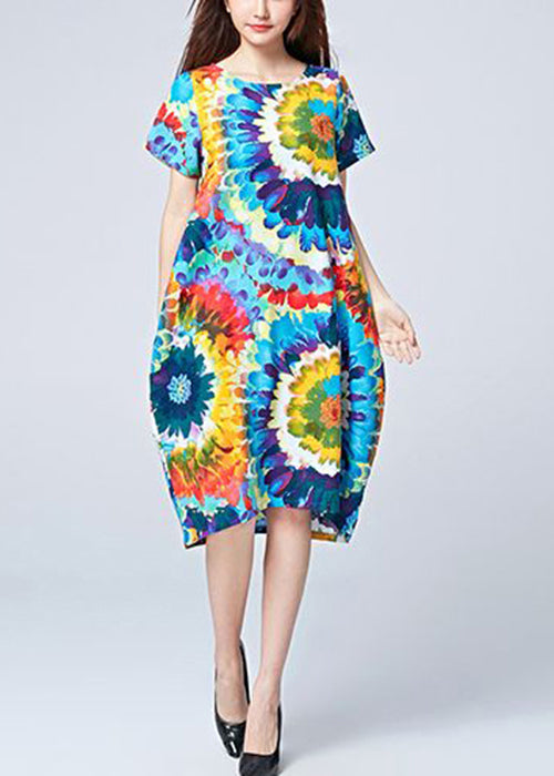 Unique Blue Oversized Print Cotton Beach Dresses Summer LY0904 - fabuloryshop