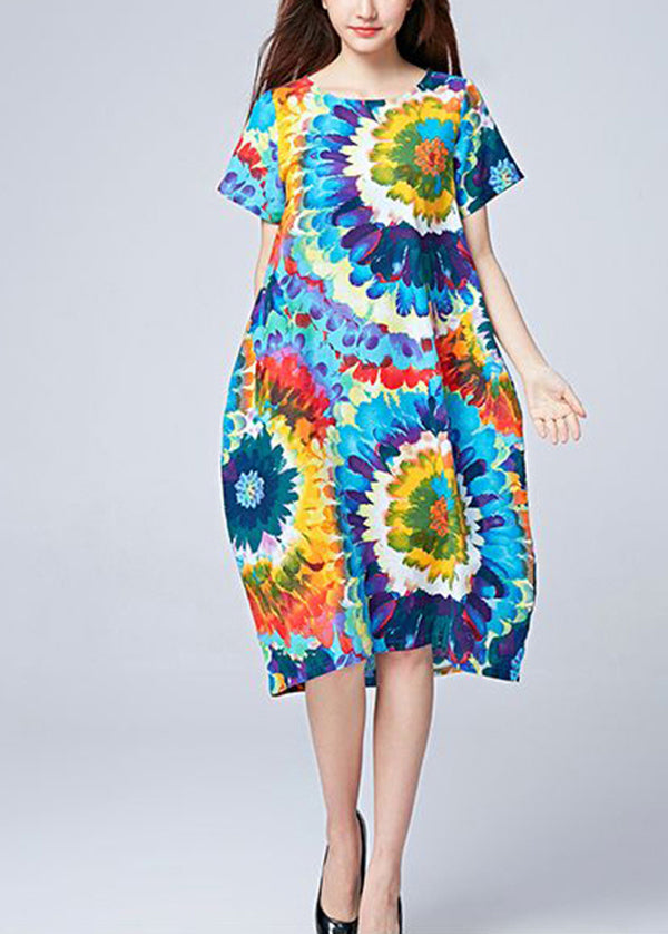 Unique Blue Oversized Print Cotton Beach Dresses Summer LY0904 - fabuloryshop