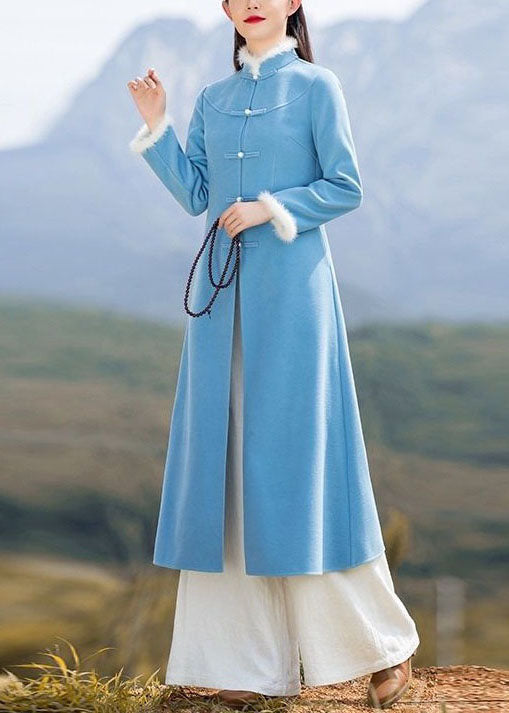 Unique Blue Patchwork Chinese Button Woolen Coat And Pants Two Pieces Set Spring LY1671 - fabuloryshop