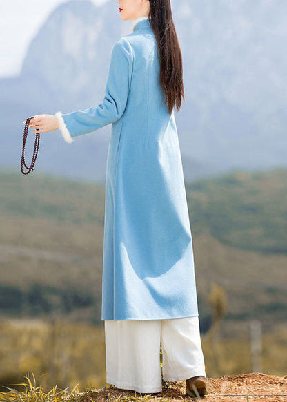 Unique Blue Patchwork Chinese Button Woolen Coat And Pants Two Pieces Set Spring LY1671 - fabuloryshop