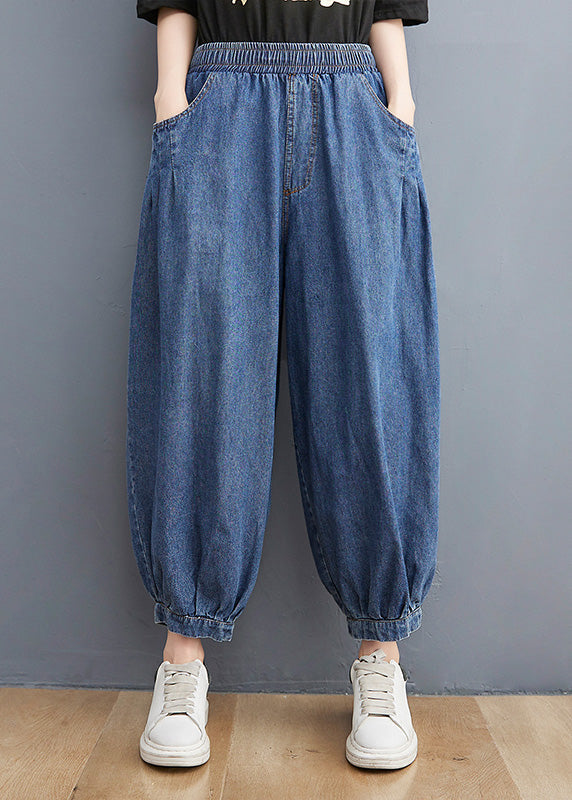 Unique Blue Patchwork Elastic Waist Denim Lantern Pants LY6019 - fabuloryshop