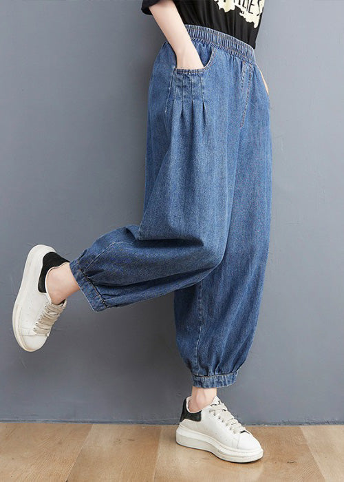 Unique Blue Patchwork Elastic Waist Denim Lantern Pants LY6019 - fabuloryshop