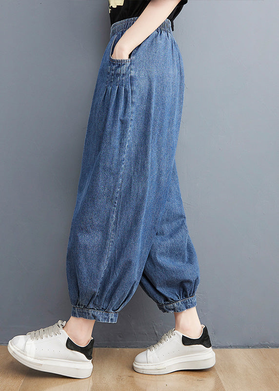 Unique Blue Patchwork Elastic Waist Denim Lantern Pants LY6019 - fabuloryshop