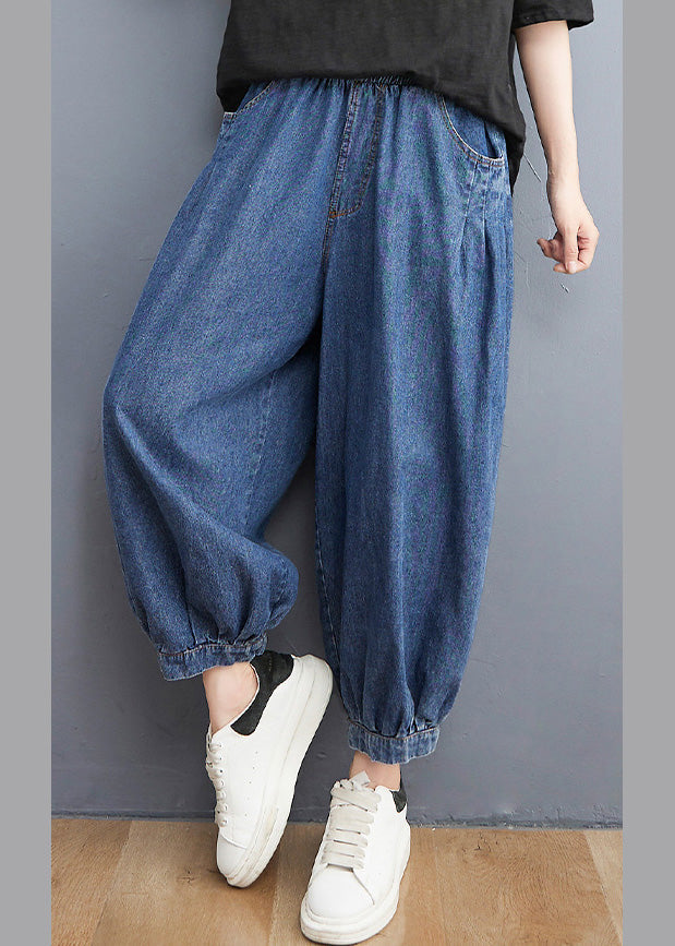 Unique Blue Patchwork Elastic Waist Denim Lantern Pants LY6019 - fabuloryshop