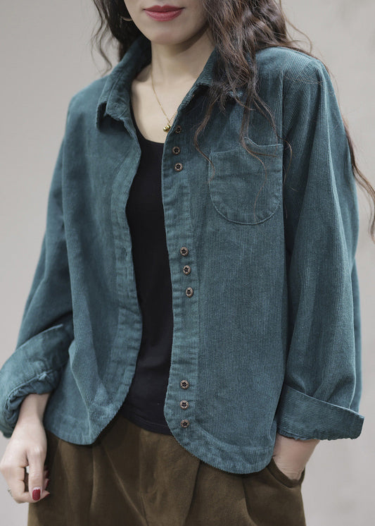 Unique Blue Peter Pan Collar Corduroy Coats Long Sleeve LY5011 - fabuloryshop